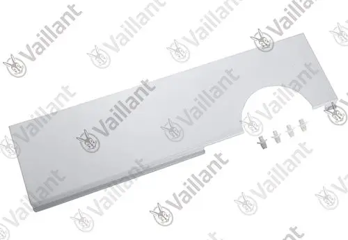 Vaillant Abdeckung in hellgrau mit ausgeschnittenem Bereich und Befestigungselementen, geeignet für bestimmte Modelle.